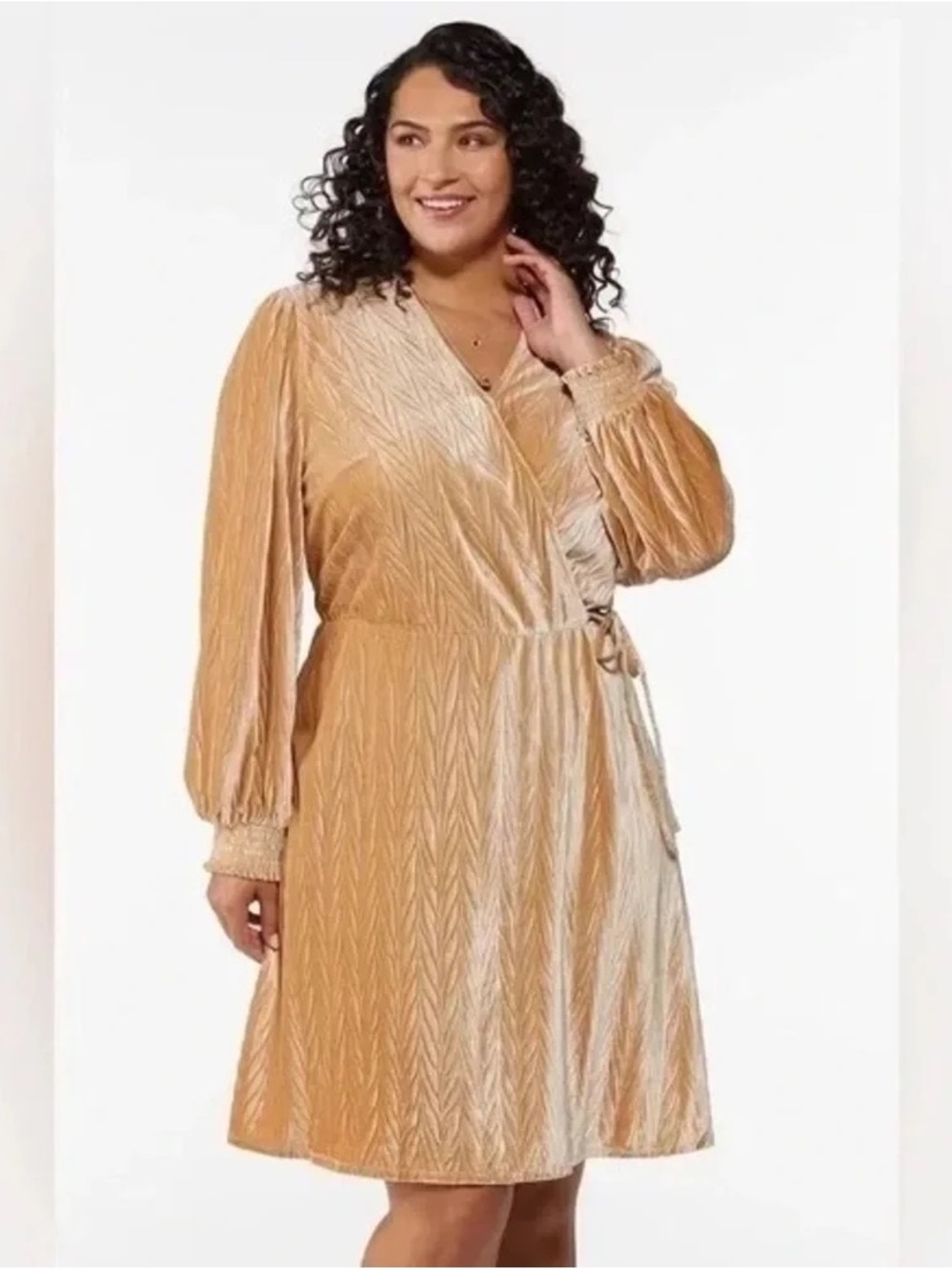 Cato | Plus Size Velvet Wrap Dress Beige